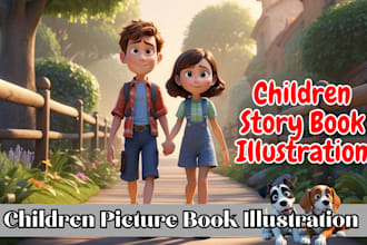 children story book illustration, kids picture book, book cover design for kdp