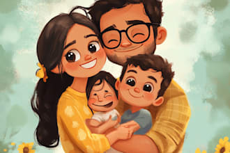 illustrate character family portrait and friendship portrait