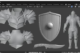 create a custom cosplay 3d sword armor helmet props for 3d printing