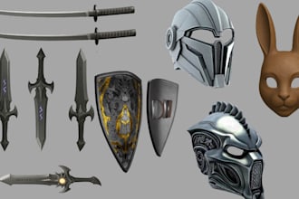 create a custom cosplay 3d sword armour helmet props for 3d printing