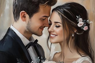 draw realistic couple portrait , family or wedding painting for valentine day