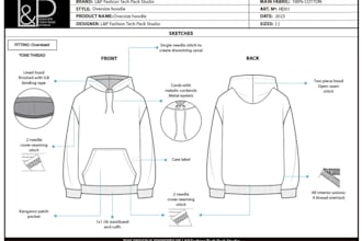 create clothing tech pack and flat sketch for manufacturer with mockup design
