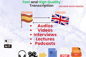 provide audio to text transcription in english and spanish