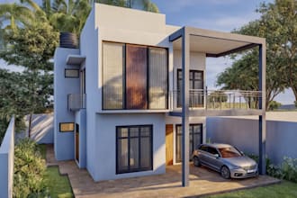 redesign 3dluxury villa,front elevation,balcony, lobby interior,car park,blender