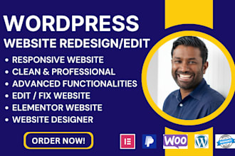 redesign edit wordpress bluehost hostgator namecheap godaddy siteground website