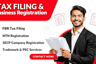 file your income tax, sales tax returns and complete your fbr registration