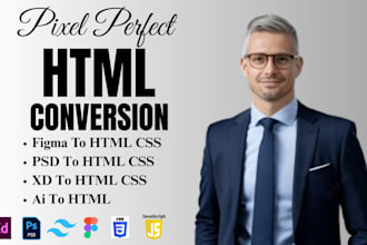 convert figma to HTML, psd to HTML, xd to HTML with responsive css and bootstrap