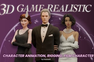 create stylized or realistic 3d characters for game with texturing and rigging