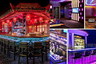 do realistic 3d lounge bar interior, nightclub, bar interior, 3d rendering