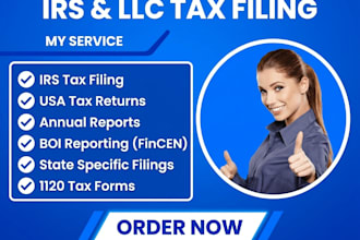 prepare and efile US tax returns for individual business, llc 1040, 1120, 1065
