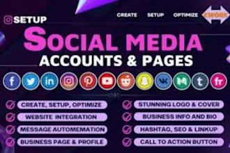 setup facebook business page, instagram, youtube and all social media accounts
