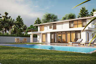 3doutdoor space,villa exterior,landscape design,garden patio,render house layout