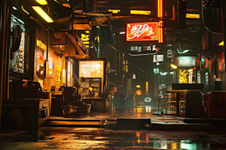 make a illustration environment of futuristic cyberpunk night city