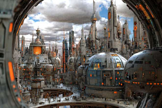 do a sci fi art of science fiction city concept art illustration