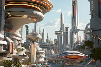 create a concept art illustration of science fiction city, game art