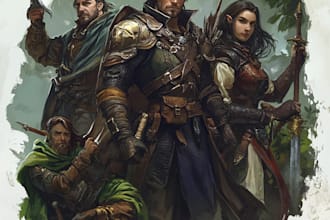 do fantasy sci fi oc dnd party, game art illustration