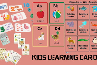 design educational kids card games, memory cards, flash cards, boxes and mockups