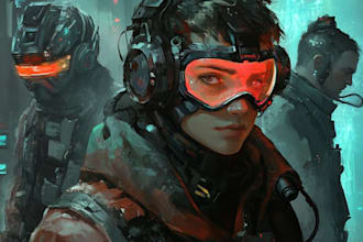 create a fantasy sci fi character and sci fi art illustration