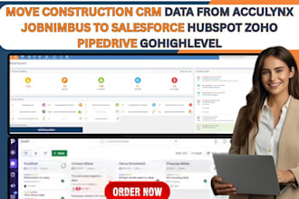 move construction CRM data from acculynx jobnimbus to salesforce hubspot zoho