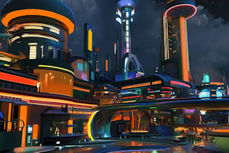 design science fiction city, cyberpunk game artillustration