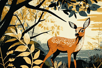 illustrate botanical and animal linocut illustration