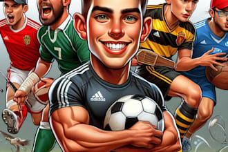 do sports caricature, football, rugby, basketball, baseball
