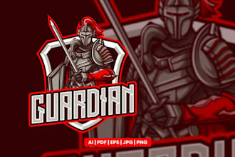 create guardian knight helmet wings mascot logo