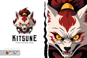 make kitsune mask fox mascot logo design