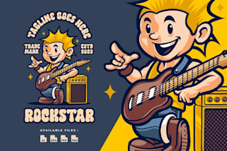 do cartoon music guitar logo with illustration design