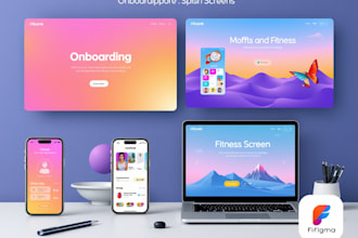 design onboarding or splash screens, mobile app mockups, figma prototype