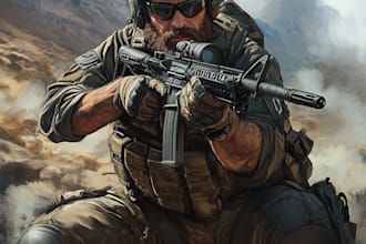 draw 2d military character and military related illustrations