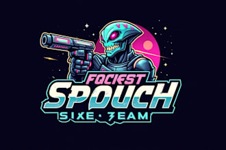 design super alien shooter mascot logo for you in 12 hours