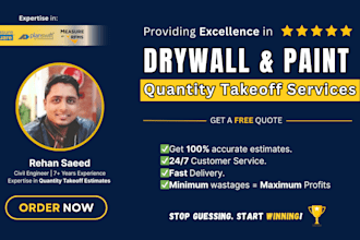 estimate drywall and paint quantities with marked plans and boqs