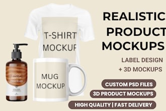design realistic product mockup, labels ,make psd product mockup, 3d product
