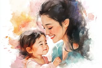 draw a digital watercolor family mother day gift