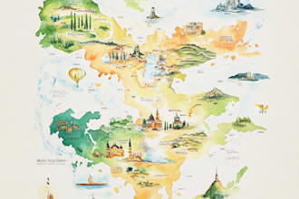 create a detailed watercolor map illustration of your city