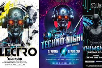 do techno event poster, groove rave retro poster, electronic music event