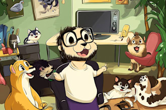 create hand drawn animal cartoon illustration with my style