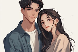 draw a anime couple character art anime