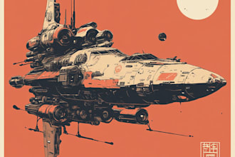 paint science fiction scenes with spaceships and robots