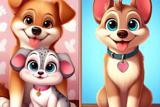 do your pet portrait into cute disney style illustration