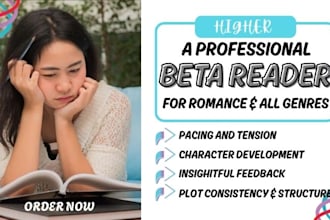 alpha or beta read your fantasy novel critique manuscript or any book of genre