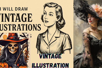 draw vintage retro cartoon, hand draw illustration for t shirt design