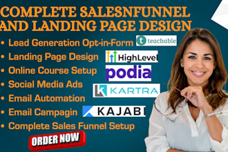 landing page, sales funnel in systeme io clickfunnels gohighlevel kajabi kartra