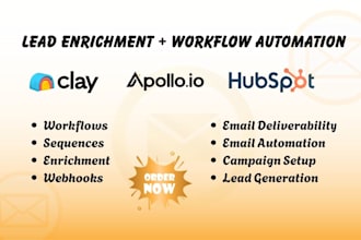 set up clay com workflow, apollo io sequences, and hubspot automation