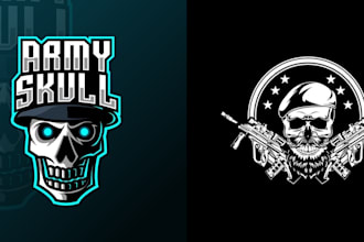 design hand drawn skull army military logo