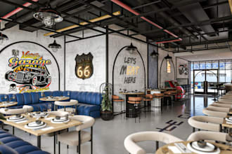 craft 3d  restaurant, coffee shop café,lounge,bar, food dinning,nightclub design