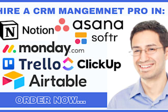 notion board monday CRM board trello asana airtable monday workflow click up VA