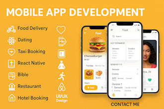 develop mobile apps for food delivery, taxi booking, dating, airbnb, bible app
