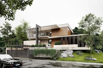 do 3d architectural visualization cabin design and landscape